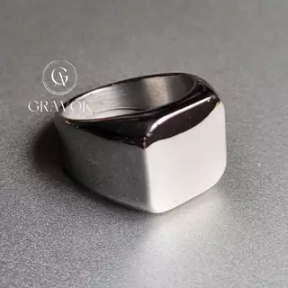 Anel Masculino Dedeira Quadrado Grande Liso Prata de Aço Inoxidável 316L