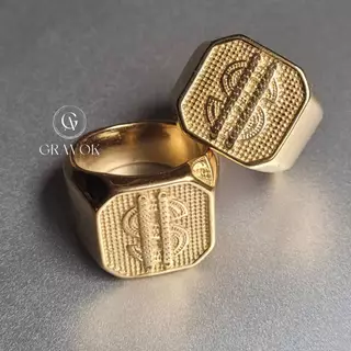 Anel Masculino Dedeira Cifrão Dourado de Aço Inoxidável 316L