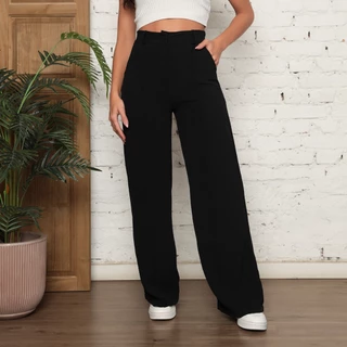 Calca Pantalona Feminina Com Zíper e Botão Tecido Duna Super Confortável Lançamento Tendência Blogueira