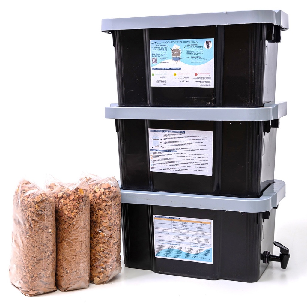 Composteira 45 litros - Composteira Doméstica Minhocário 45L Jardim Ar Livre