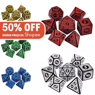 Conj. 7 Dados - Runas Alto Relevo - [50%] [OFF SUPER PROMO] - RPG