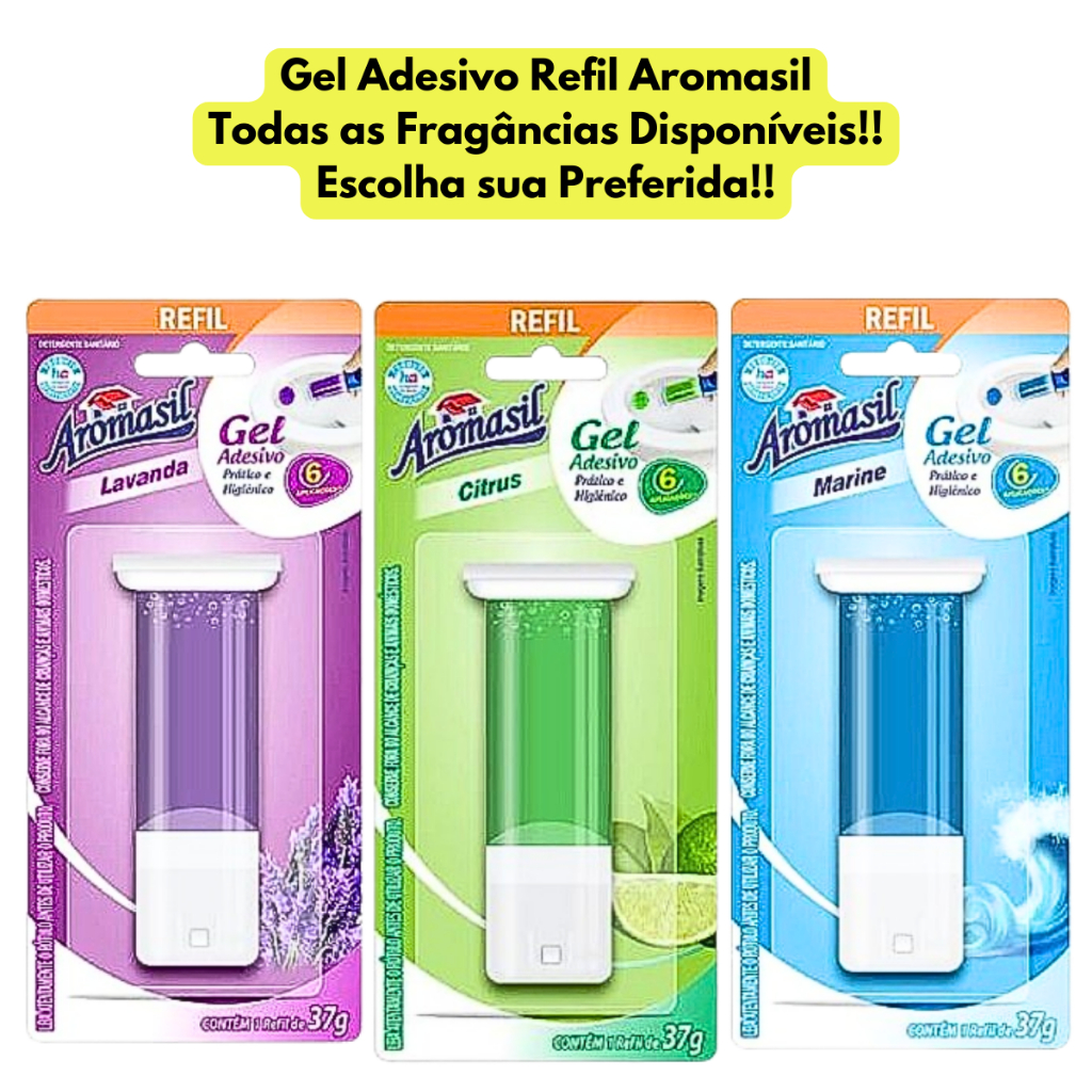 Gel Adesivo Vaso Sanitário Banheiro Limpa Bactericida Aromatizante Perfuma Refil Varias Fragrâncias Aromasil 37g