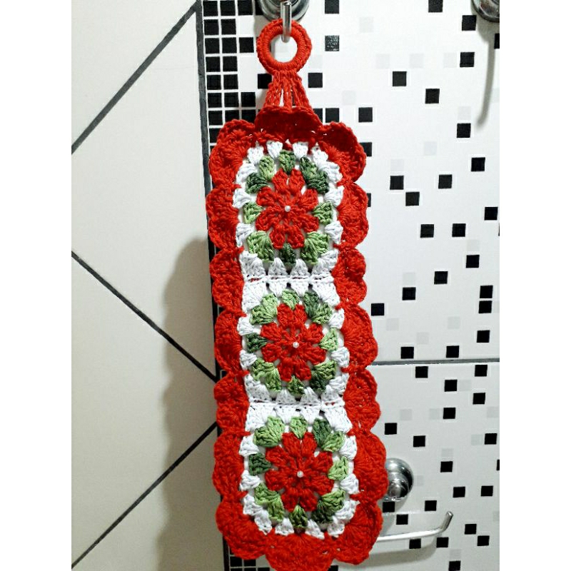 Porta Papel de crochê 3 lugares vermelho pronta entrega.