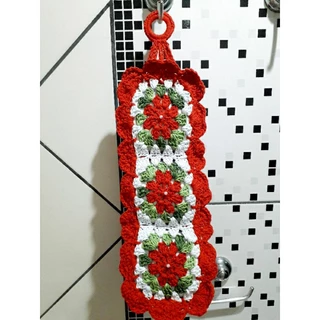 Porta Papel de crochê 3 lugares vermelho pronta entrega.