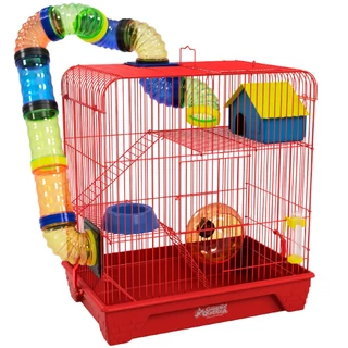 Gaiola Hamster 3 Andares Colorida com Casa Tubos e Rodinha
