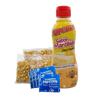 Milho de Pipoca 200g + Óleo Popcorn sabor Manteiga 200ml + 05 sachês de Manteiga