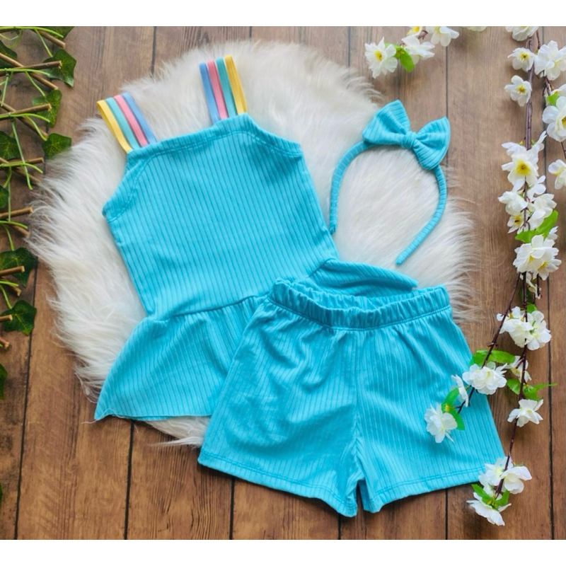 3 itens - 1 conjunto; blusa arco íris + short + tiara | Roupa infantil de menina | 2 ao 6 | SÓ COMPRE SE LER A DESCRIÇÃO