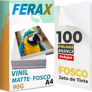 100 Vinil Adesivo Branco Fosco Ferax - Folhas papel vinil A4 Impressora Jato de Tinta - Pode Resinar