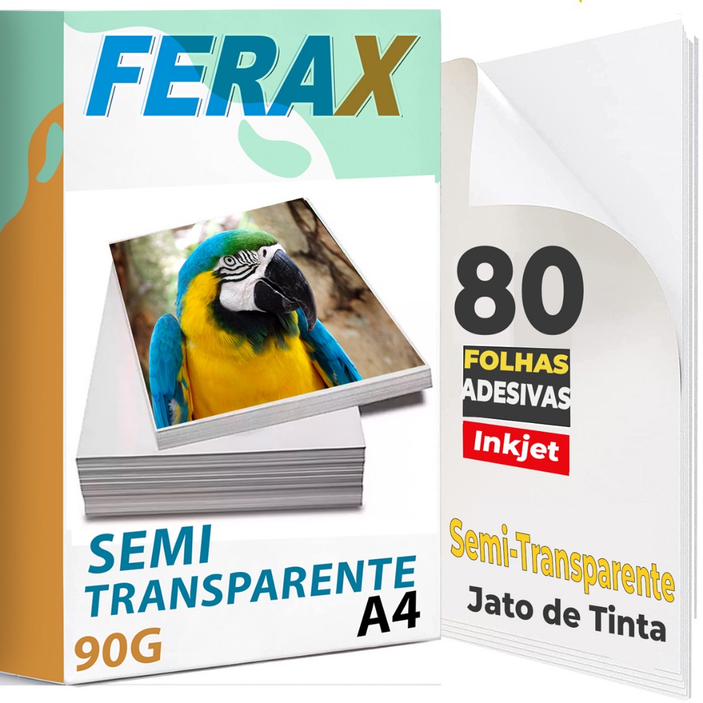 Ferax 80 Folhas Vinil Semi Transparente Adesivo A4 Impressora Jato de ...