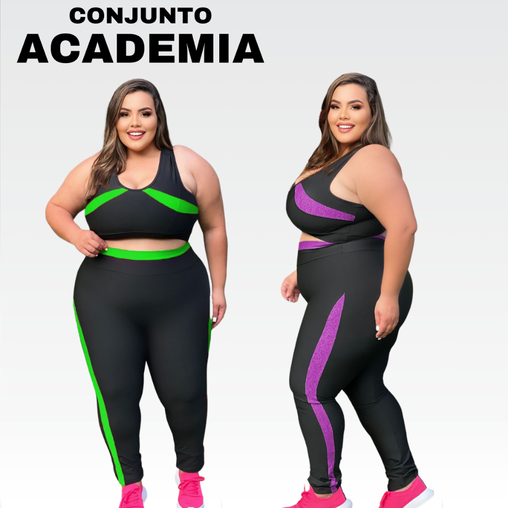 Conjunto Fitness Feminino Calça Legging Top Nadador Plus Size