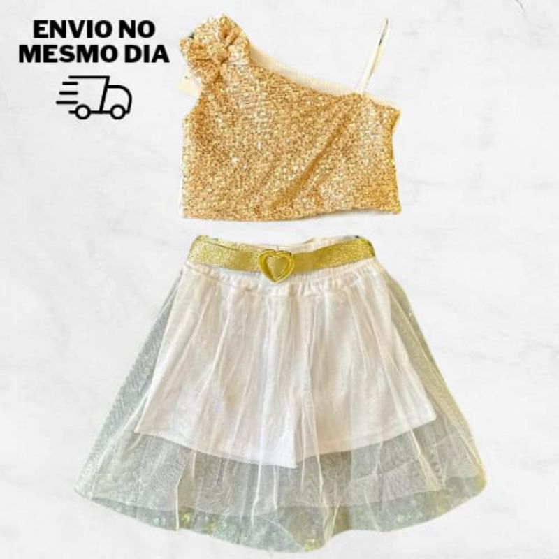 Conjunto infantil Cropped Paete Shorts Infantil Modinha Menina