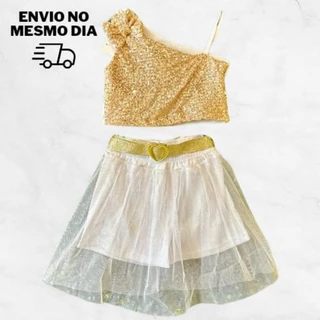 Conjunto infantil Cropped Paete Shorts Infantil Modinha Menina