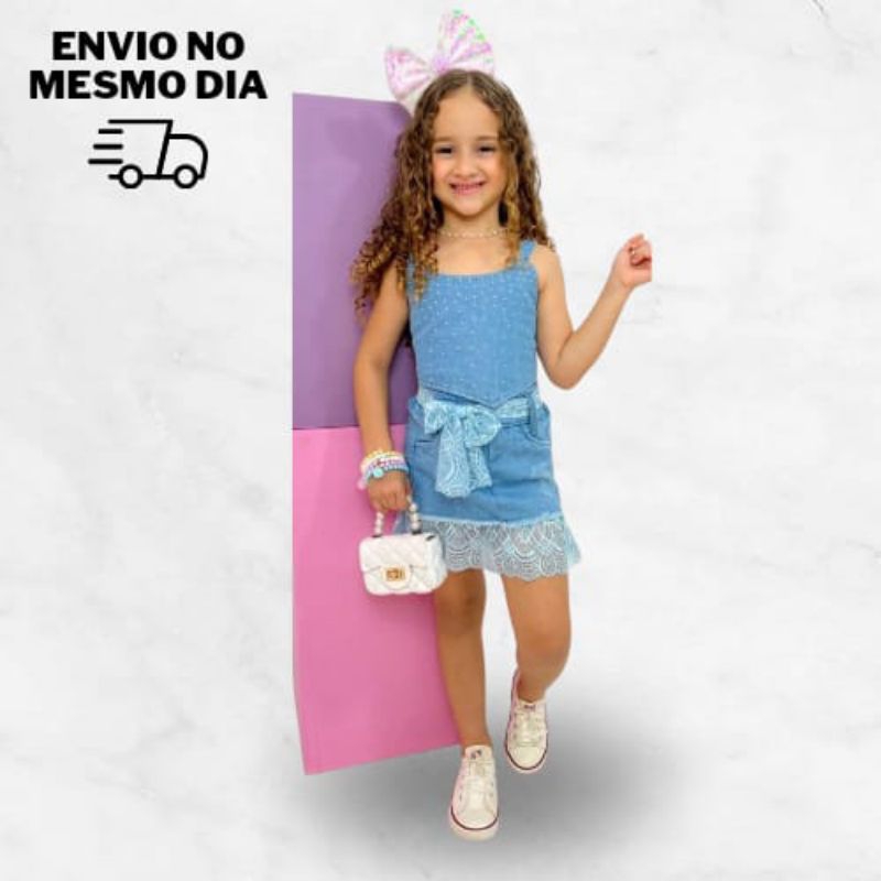 Conjunto infantil menina Top Jeans moda modinha blogueirinha