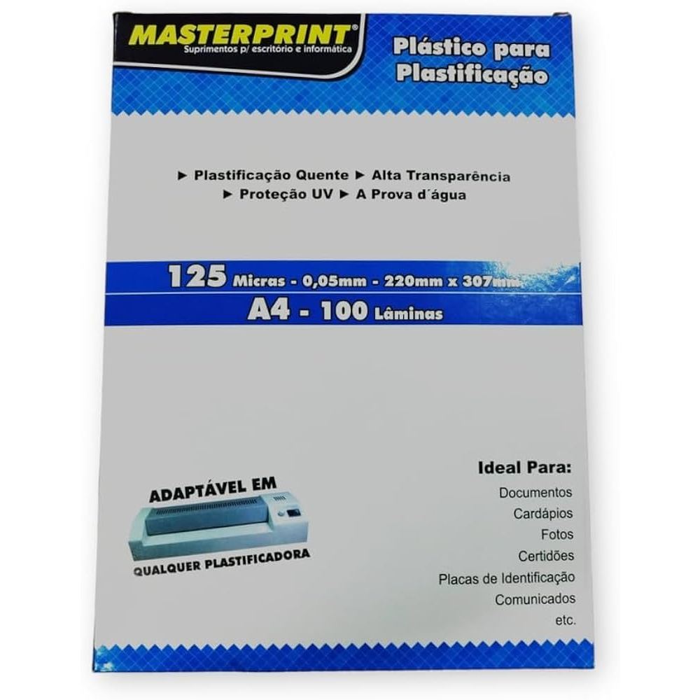 Plástico Para Plastificação Marca Master Print A4 220x307 0,05 100 ...