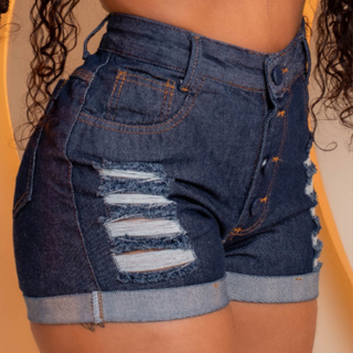 Short Jeans Feminino Rasgado Barra Dobrada Levanta Bumbum 4 Botões Bermuda Feminino Sex Premium