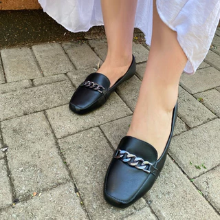 Sapatilha Mocassim Bico Quadrado Confort Casual Corrente Napa Preto