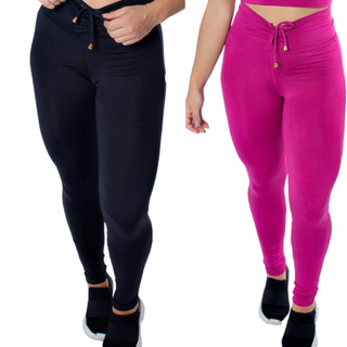 Kit com 2 Calças legging cintura alta de cadarço academia