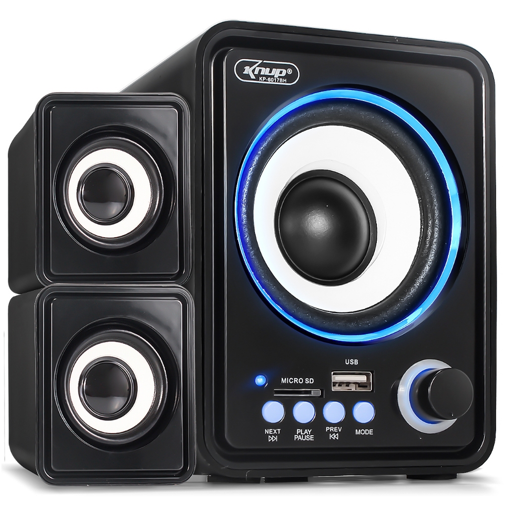 Caixa Som 2.1 Subwoofer 18w Rws Real Estéreo Bluetooth Rádio Fm Aux Led Azul Pendrive MicroSD P2 Usb