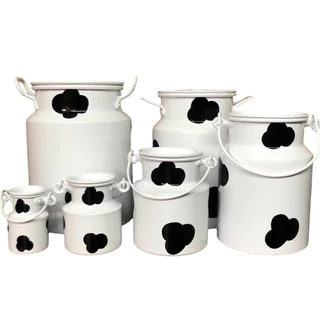 KIT 6 Leiteiras de Alumínio com Mancha Vaca 200ML 500ML 1L 2L 3L 5L