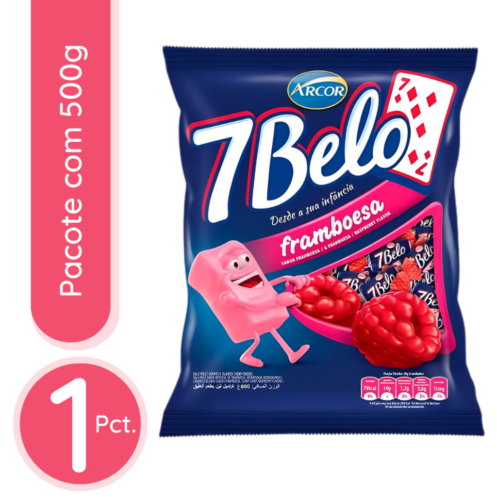 Bala 7 Belo Framboesa Arcor 500g - 1 Saco
