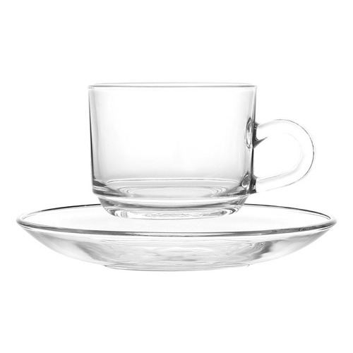 Jogo Xícaras Café Com Pires Chá 12 Peças Luxo Vidro Incolor 176ml