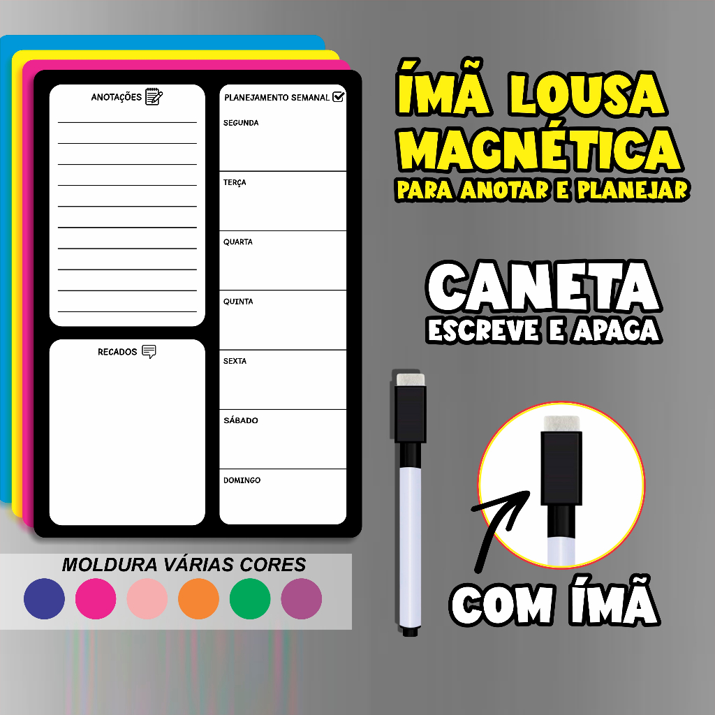 Magnético de Geladeira Imã planner organizador com caneta que escreve e ...