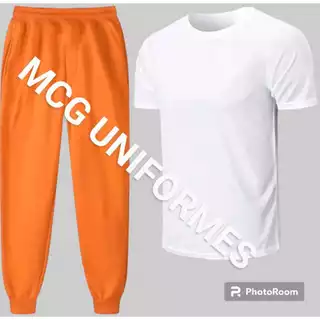 KIT 1 CALÇA MOLETON LARANJA + 1 CAMISETA (padrão presidio/penitenciaria)