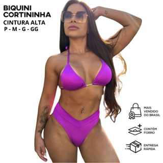 Biquini Conjunto Top Cortininha Calcinha Asa Delta EFEITO LIPO Bojo Removivel Poliamida