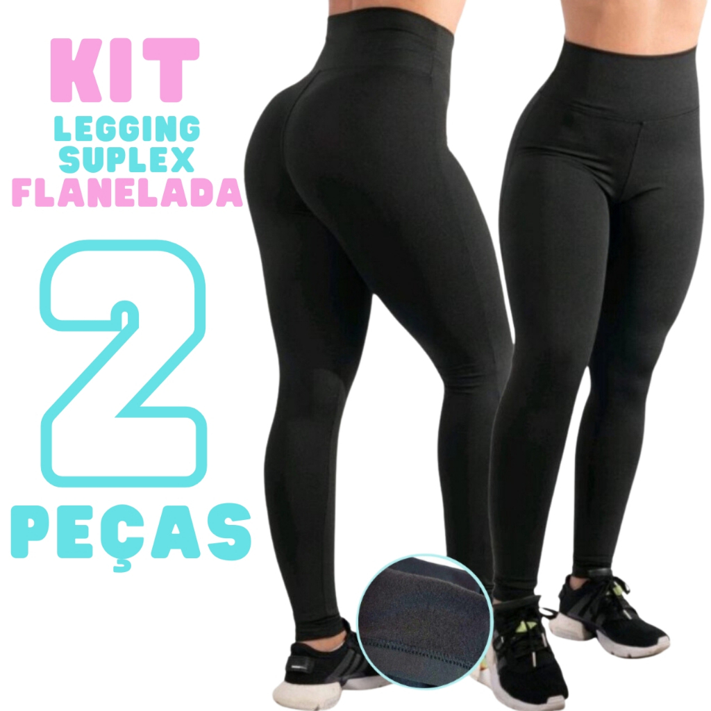 Kit 2 Calças Legging Flanelada Grossa Calça Leg Peluciada Forrada Por Dentro Costura Reforçada Calça Térmica