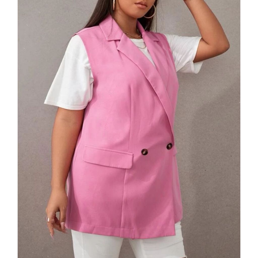 Colete social alfaiataria alongado rosa Barbie Shein 1XL plus size