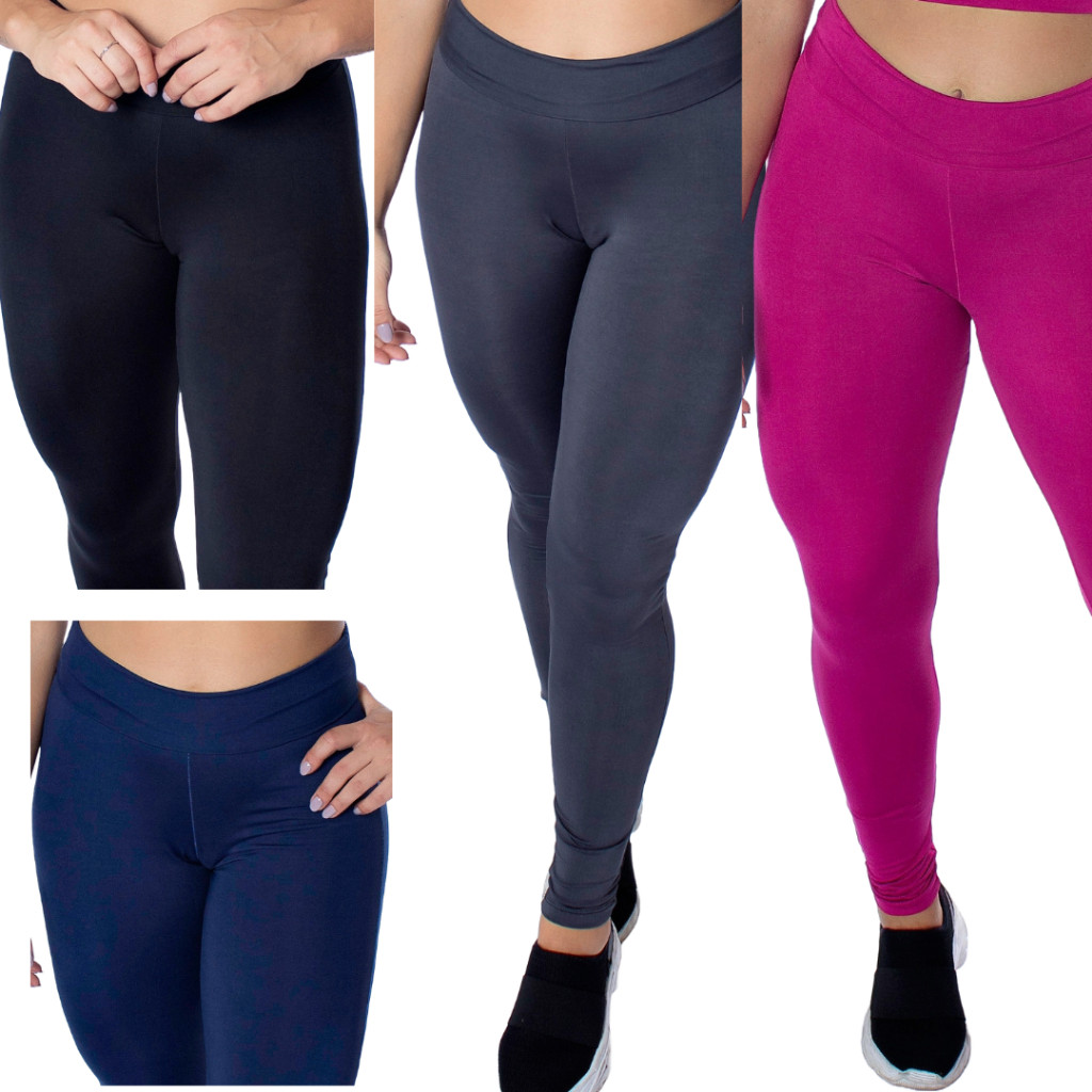 Kit com 4 Calça legging feminina básica cós alto academia fitness