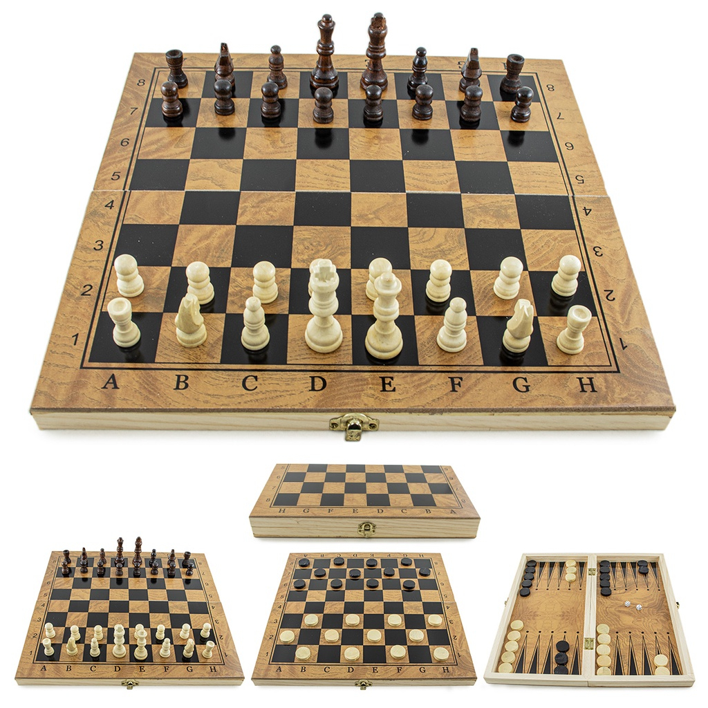 Jogo De Tabuleiro 3 EM 1 Xadrez Dama Gamao Em Madeira Profissional Magnetico