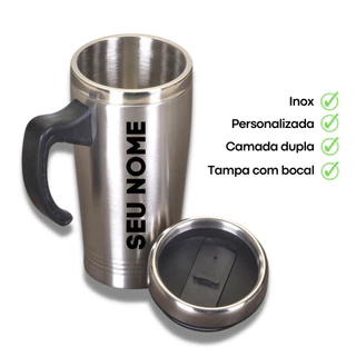 Caneca Térmica Personalizada 450ml - Inox - com alça - cerveja, água e chá