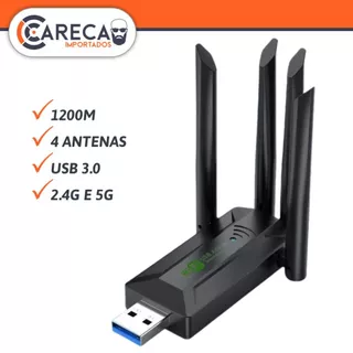 Adaptador Wifi 2.4G, 5GHz 4 Antenas USB 3.0 1200mbps Anti-interferência