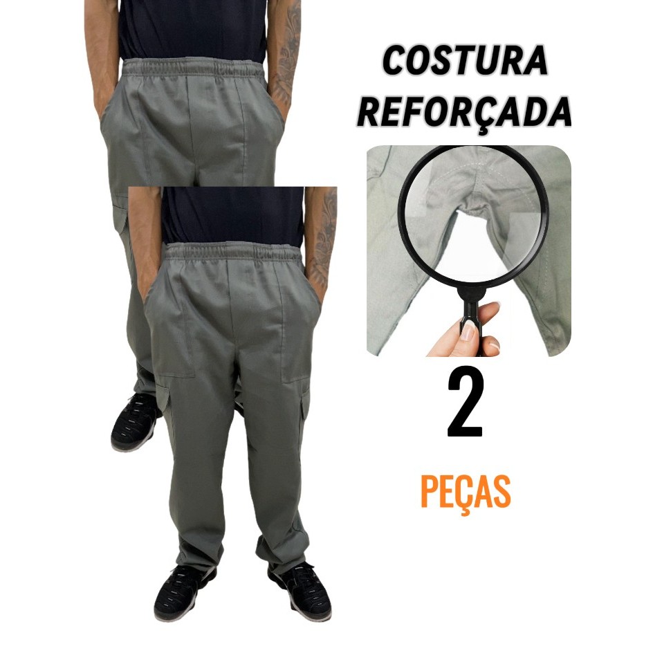 Kit 2 Calça Para Trabalho Brim Pesado (6 Bolsos ) Reforçada