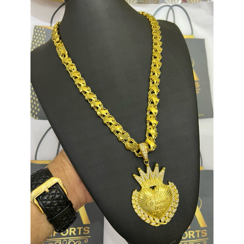 Corrente friso x 13mm 70cm+ Pingente Jesus é o dono do lugar de moeda antiga pura