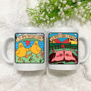 Caneca Te amo Patodavida, Te amo e não é Porco Porcelana, Por você Lavo até o Pé