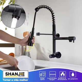 Torneira Cozinha Gourmet de Bancada Monocomando Com Spray Flexível Misturador Na parede ou na bancada