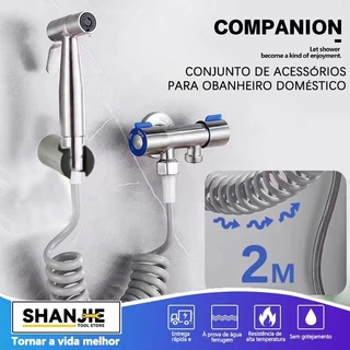 Kit Banheiro Ducha Higiênica Com Registro Torneira Dupla em Aço Inox 304 Para Banheiro Lavabo Aço Escovado
