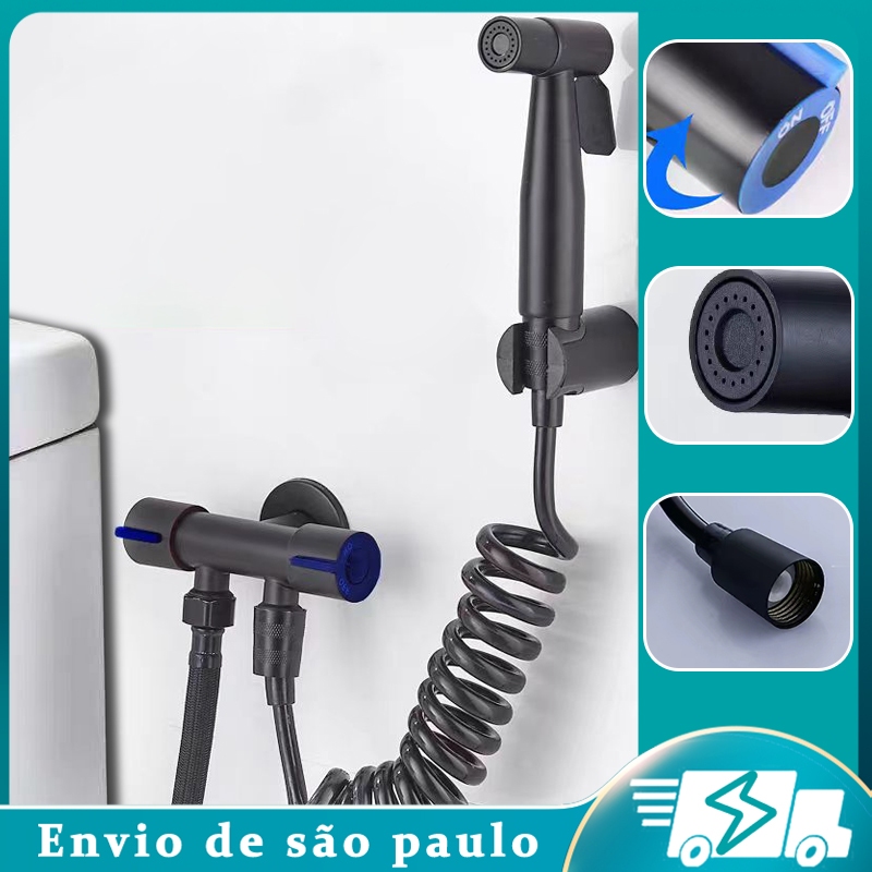 Conjunto de spray para bidê preto 4 em 1 SUS304 com válvula de aço inoxidável para banheiro