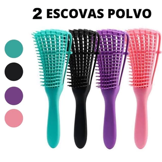 KIT 2 Escova de Cabelo Pente Polvo desembaraça Cachos Fácil Cor Neon