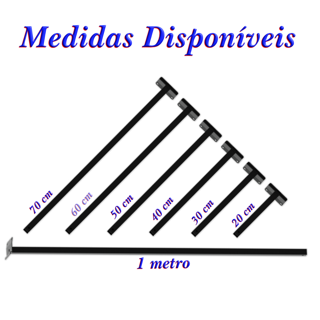 Suporte Refletor LED Parede Base Inclinada Braço De 20 CM ATÉ 1 Metro Preto Iluminação Banner Fachada