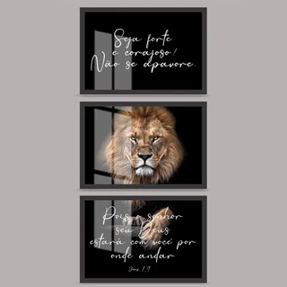 Kit 3 Quadros Decorativos Leão de Judá Frases decoração quarto sala escritório salão
