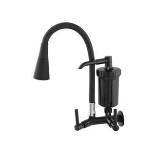 Torneira Filtro Parede Gourmet Flexível Cozinha Preta All Black