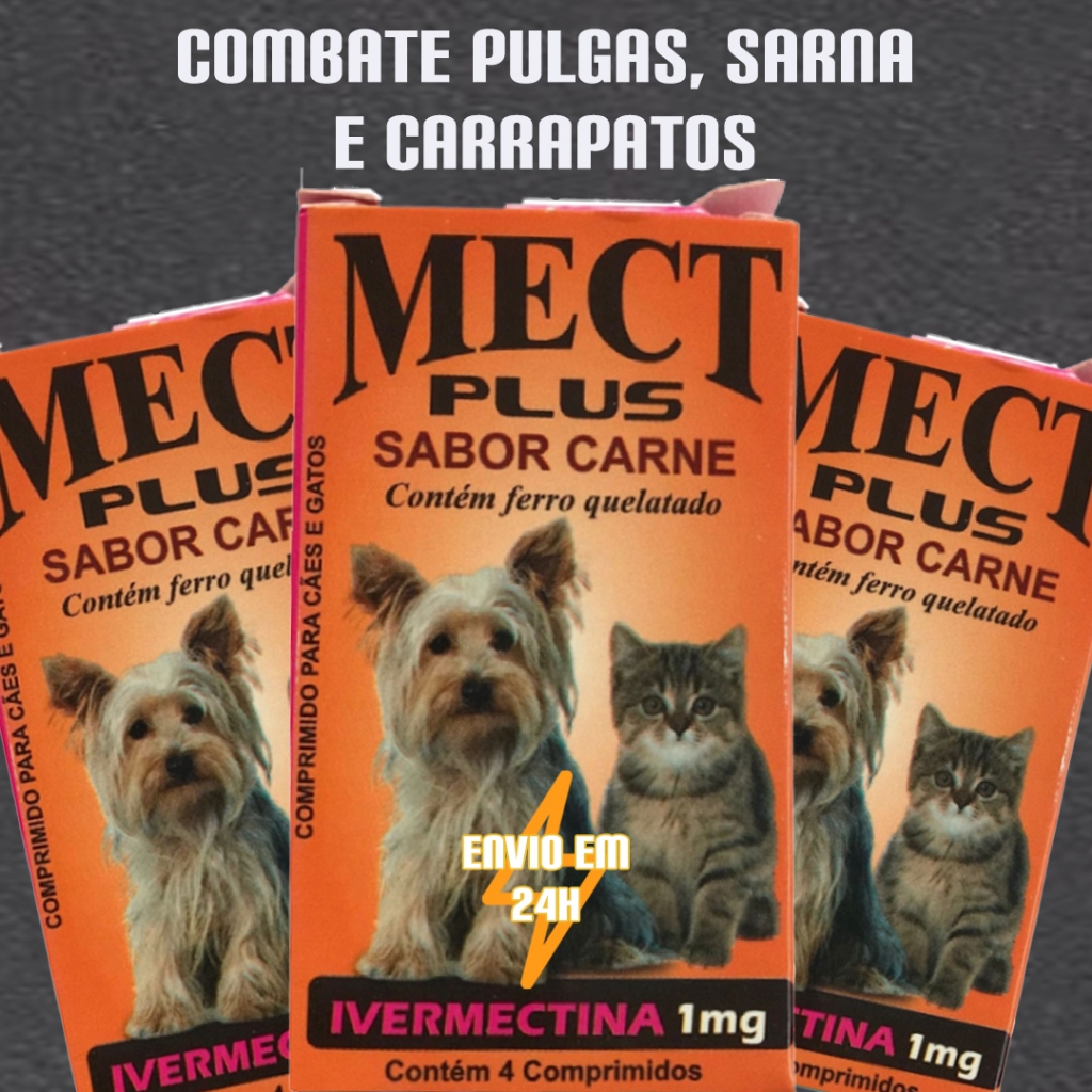 Kit 3 Caixas Mect Plus 1mg Combate Carrapatos, Pulgas e Sarnas Cães ...