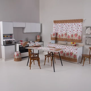 Kit 10 Peças Jogo De Cozinha Cortina De Pia Janela caminho de mesa forro americano decoração