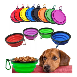Comedouro Tigela Pote Bebedouro Prato Silicone Retrátil Para Pets Água e Ração Cães e Gatos Reutilizável Para Passeios Coloridos