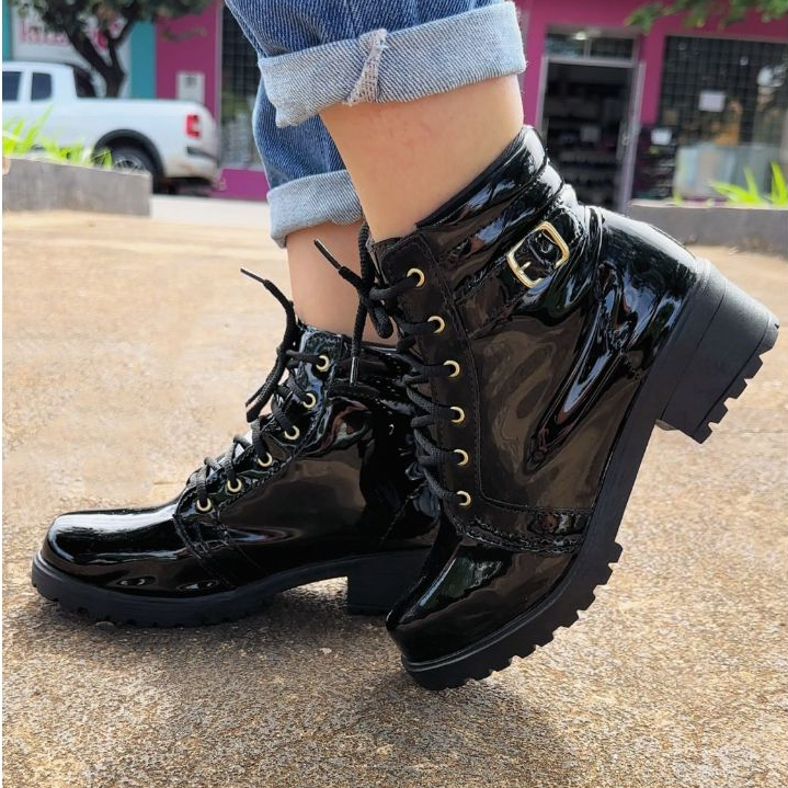 Cano Curto Coturno Tratorado Verniz Bota Cano Curto Tratorada Bota