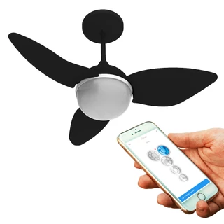 VENTILADOR TETO ALISEU SMART PRETO COM CONTROLE REMOTO, DE PAREDE E BLUETOOTH.
