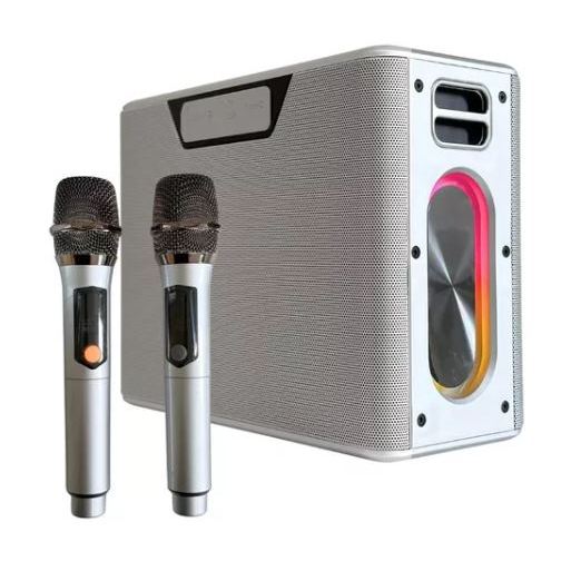 Caixa De Som Karaokê 2 Microfones Led c/Seletor de Cores Alça Transporte Altomex X50 120w Bluetooth